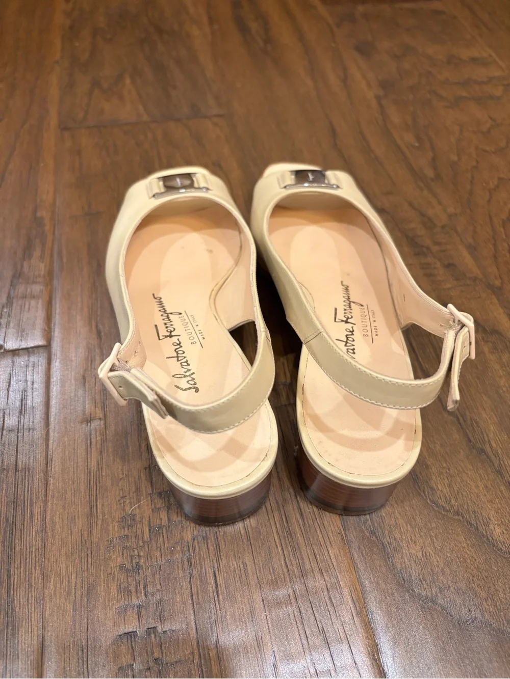 Salvatore Ferragamo Beige Leather Slingback Heels